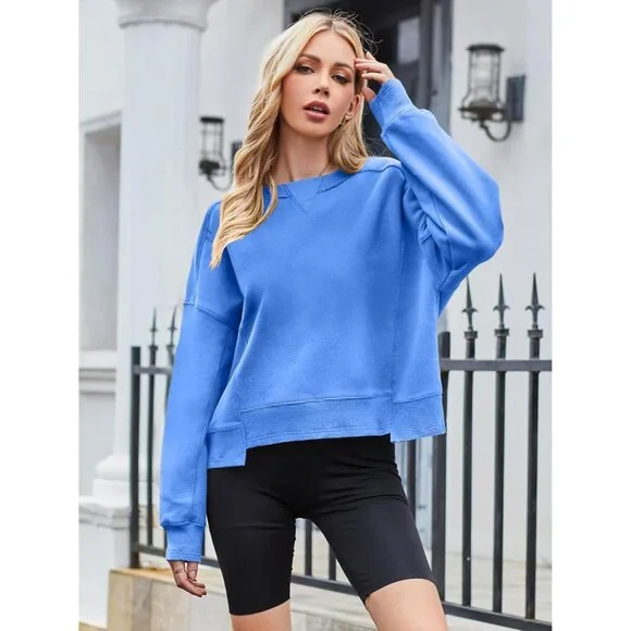 Women's Oversized Cropped Sweatshirt Viscose Polyester Casual Fall Wear